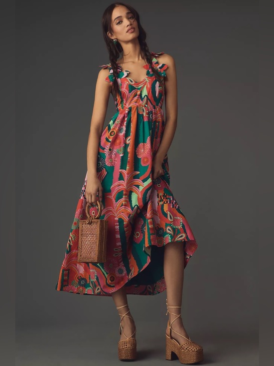 FARM Rio Dresses & Skirts - Farm Rio x Anthropologie defect Pleated Palm Midi Dress – Size M